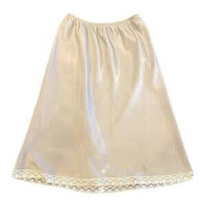 Vintage Christian Dior Nude Half Slip Lingerie Lace Trim Slit Silky Soft Size XS